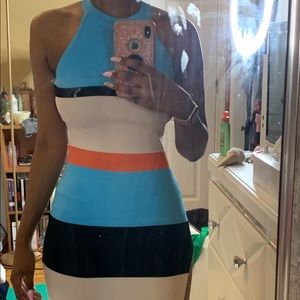 MultiColored Split Halter Dress